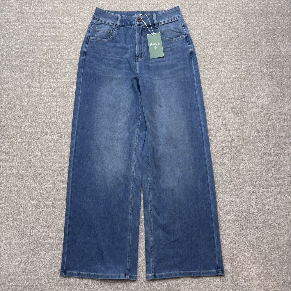 NWT Halara Flex Low Rise Washed Baggy Wide Leg Casual Jeans Stretch Denim Sz XS